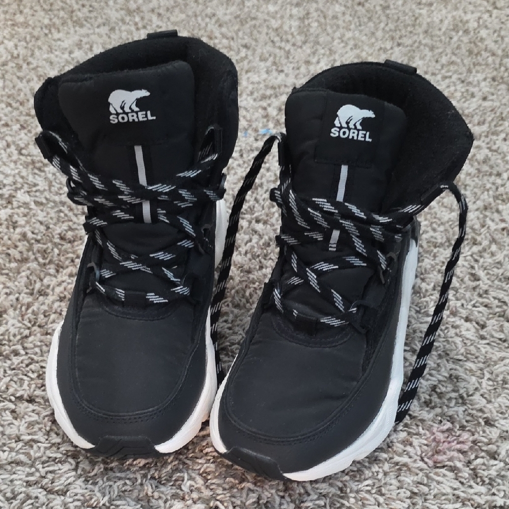 Sorel Kids Black and White Lace-Up Boots